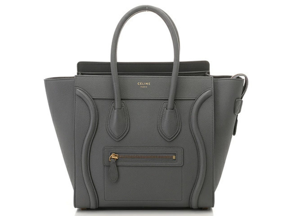 Celine Luggage Tote Shopper Handbag Gray Embossed Leather